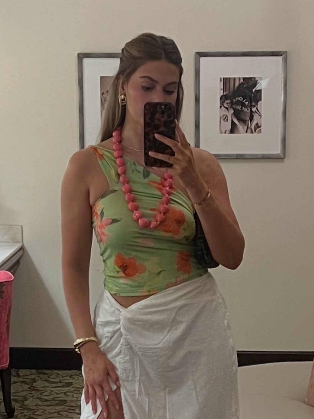 White Fox Floral One-Shoulder Tank Top